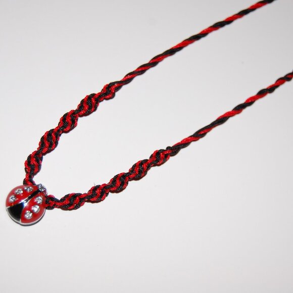 Ladybug Charm Necklace,Braided Cord,Colorful Necklace,Bicolor Cord Necklace - Picture 2 of 3